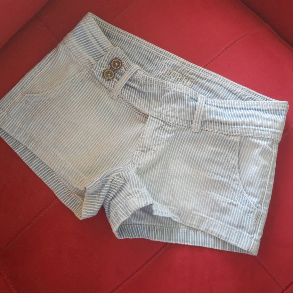 Striped light denim shorts